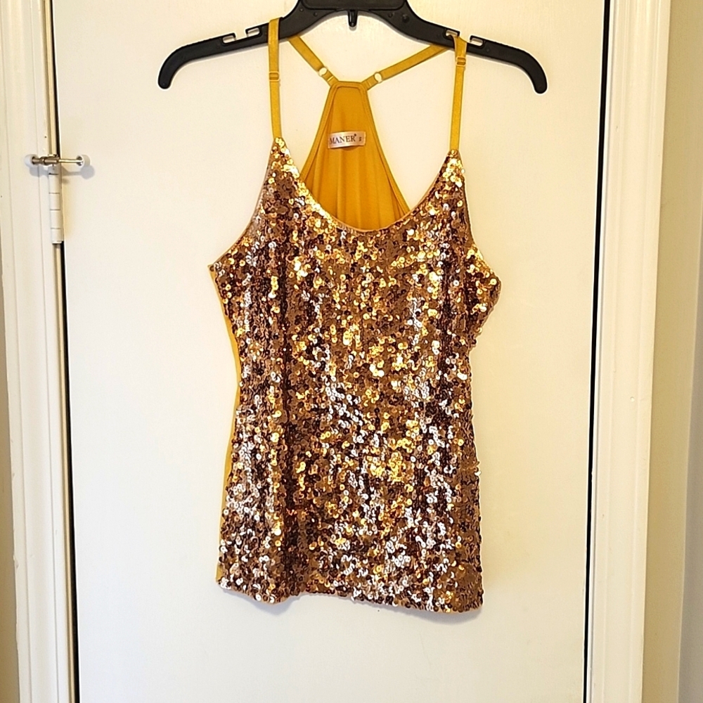 🔥SALE Gold Sequined Racerback Tank Top - Picture 3 of 4